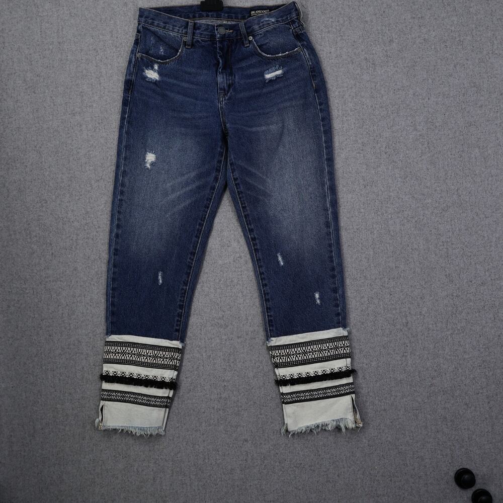 Blank NYC Womens Jeans Miss Molly High Rise Tapered Embellished Trim Cuff 28